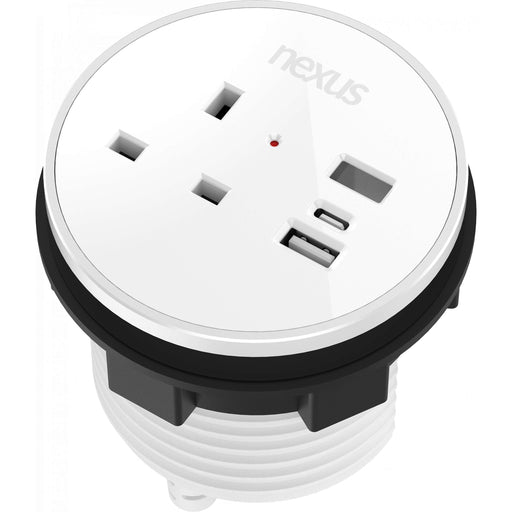 Circular In-Desk Power Module + 3 Metre Mains Cable Bundle Furniture>Accessories>Accessories>Nexus TC Group 1 Outlet 30W USB-C, 27W USB-A, USB-A Blank White Housing/White Bezel/White Veneer