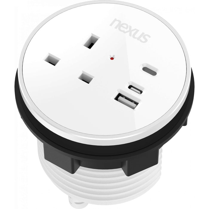 Circular In-Desk Power Module + 3 Metre Mains Cable Bundle Furniture>Accessories>Accessories>Nexus TC Group 1 Outlet 30W USB-C, 27W USB-A, USB-C Blank White Housing/White Bezel/White Veneer