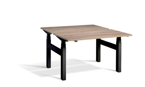 Duo Height Adjustable Bench System Desking Lavoro 1200 x 800 Black Grey Nebraska Oak