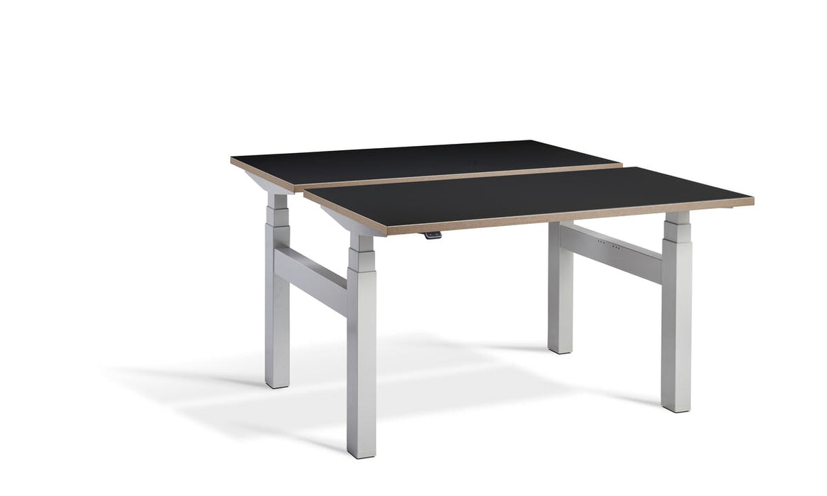Duo Height Adjustable Bench System Desking Lavoro 1200 x 800 Silver Black Ply Edge