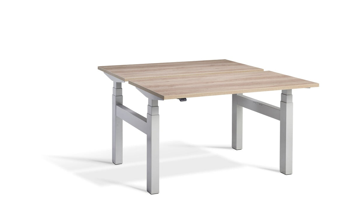 Duo Height Adjustable Bench System Desking Lavoro 1200 x 800 Silver Grey Nebraska Oak
