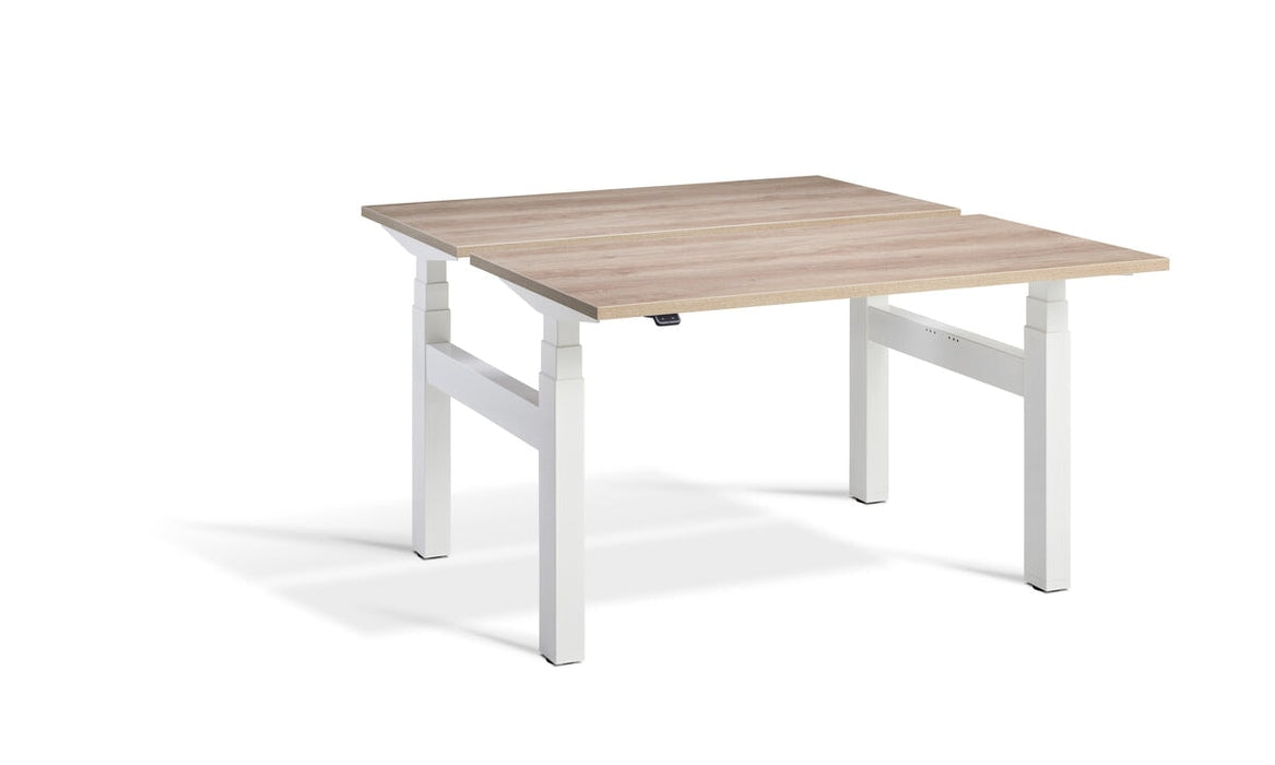 Duo Height Adjustable Bench System Desking Lavoro 1200 x 800 White Grey Nebraska Oak