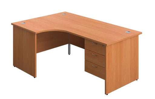 Left Handed Panel Ended Desk & 3 Drawer Fixed Pedestal Bundle Desks TC Group Beech 1600mm x 1200mm 