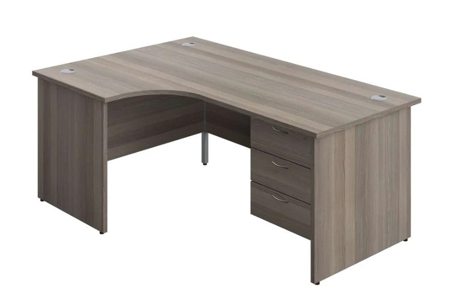 Left Handed Panel Ended Desk & 3 Drawer Fixed Pedestal Bundle Desks TC Group Grey Oak 1600mm x 1200mm 