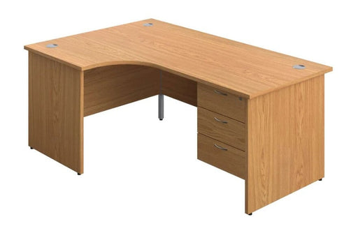 Left Handed Panel Ended Desk & 3 Drawer Fixed Pedestal Bundle Desks TC Group Oak 1600mm x 1200mm 
