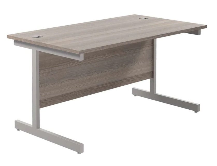 One Cantilever Rectangular Office Desks - 800mm Deep Desks TC Group Grey Oak Silver 1200mm x 800mm