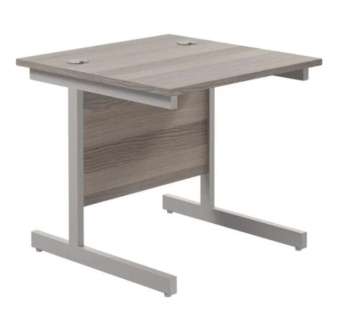 One Cantilever Rectangular Office Desks - 800mm Deep Desks TC Group Grey Oak Silver 800mm x 800mm
