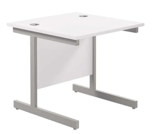 One Cantilever Rectangular Office Desks - 800mm Deep Desks TC Group White Silver 800mm x 800mm