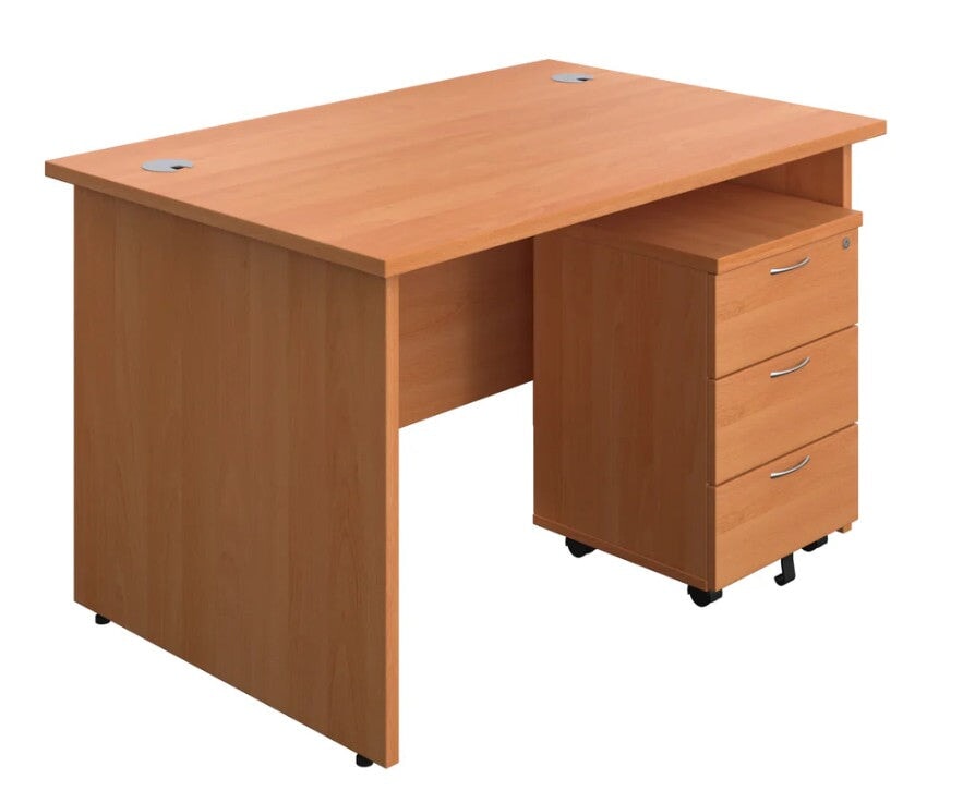 Panel Ended Rectangular Desk & 3 Drawer Pedestal Bundle Desks TC Group Beech 1200mm x 600mm 
