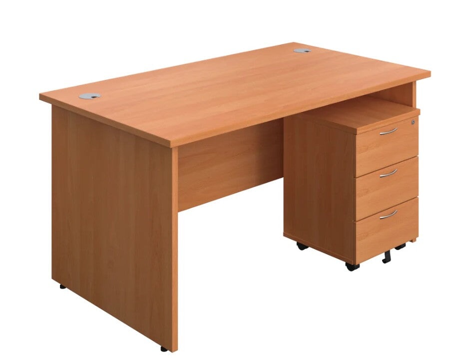 Panel Ended Rectangular Desk & 3 Drawer Pedestal Bundle Desks TC Group Beech 1400mm x 800mm 