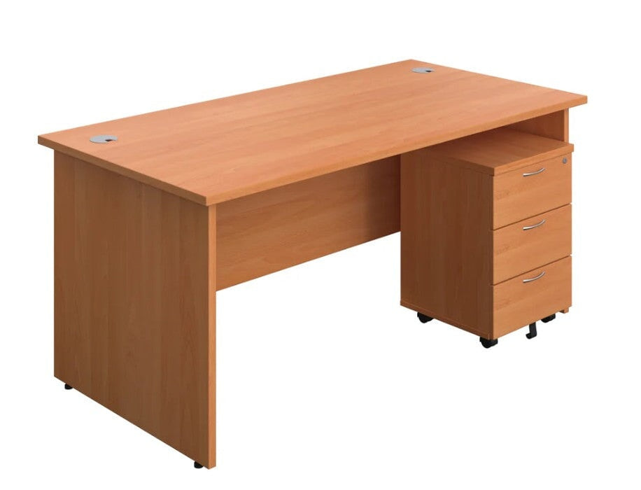 Panel Ended Rectangular Desk & 3 Drawer Pedestal Bundle Desks TC Group Beech 1600mm x 800mm 