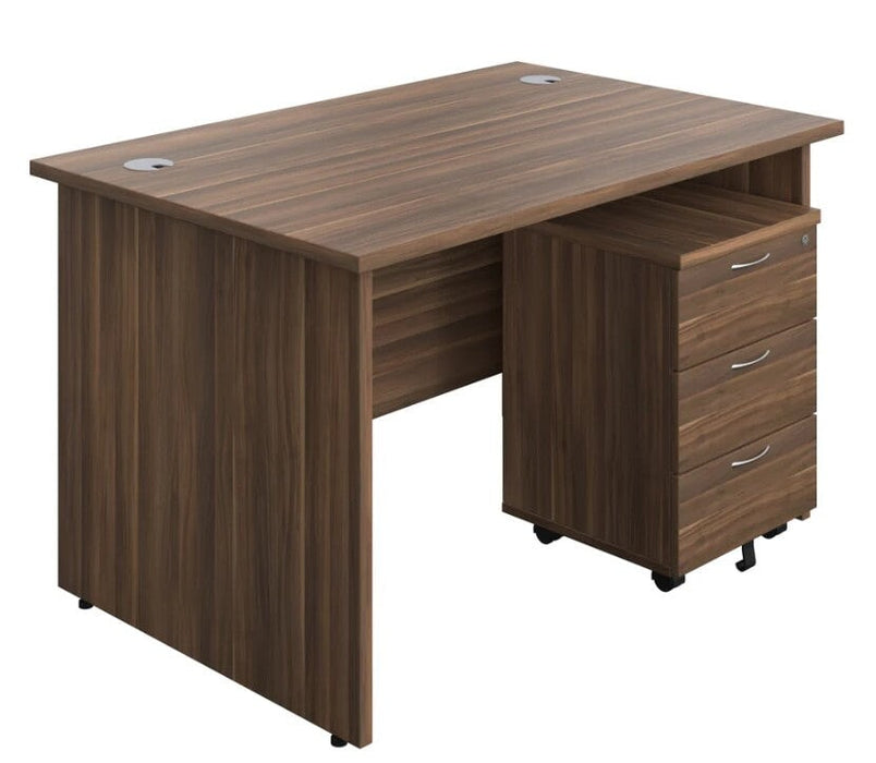 Panel Ended Rectangular Desk & 3 Drawer Pedestal Bundle Desks TC Group Dark Walnut 1200mm x 800mm 
