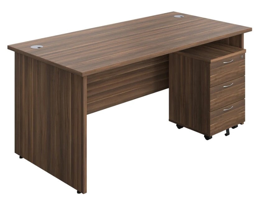 Panel Ended Rectangular Desk & 3 Drawer Pedestal Bundle Desks TC Group Dark Walnut 1800mm x 800mm 