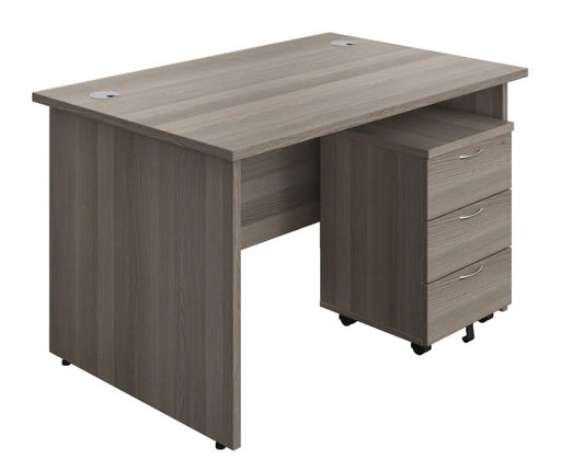 Panel Ended Rectangular Desk & 3 Drawer Pedestal Bundle Desks TC Group Grey Oak 1200mm x 600mm 