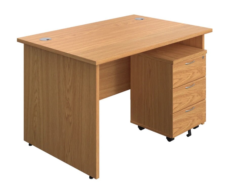 Panel Ended Rectangular Desk & 3 Drawer Pedestal Bundle Desks TC Group Oak 1200mm x 600mm 