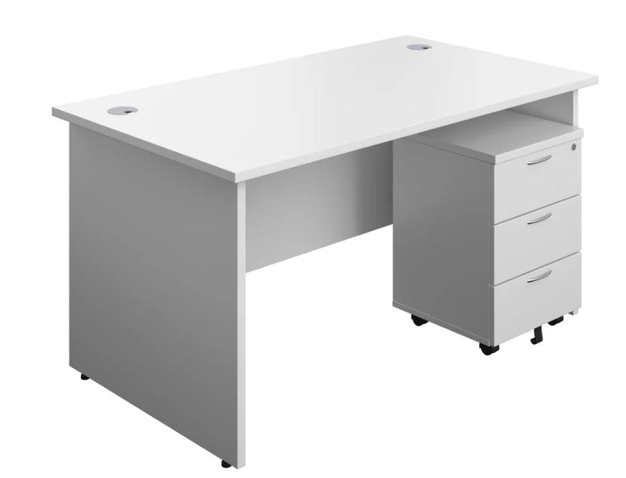 Panel Ended Rectangular Desk & 3 Drawer Pedestal Bundle Desks TC Group White 1400mm x 600mm 