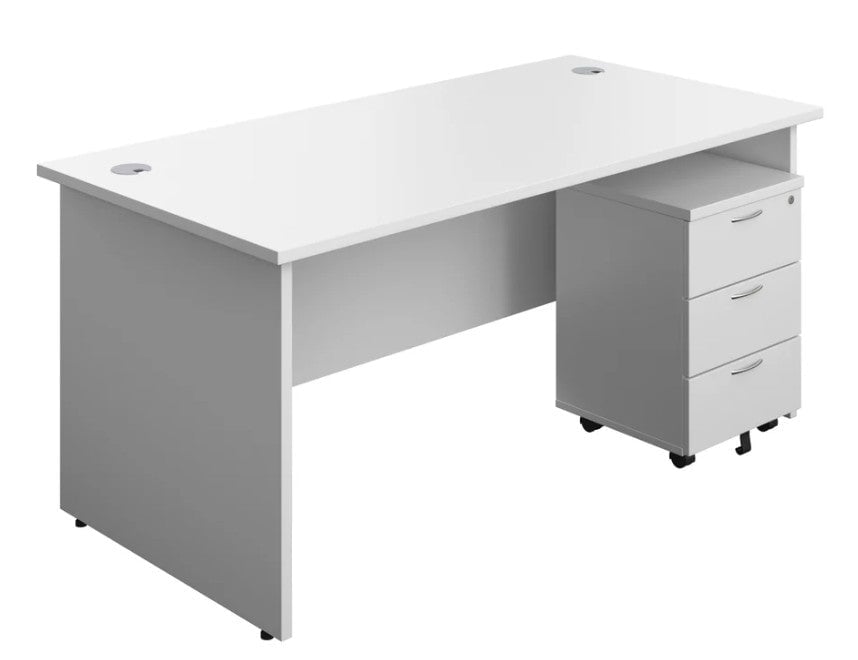 Panel Ended Rectangular Desk & 3 Drawer Pedestal Bundle Desks TC Group White 1800mm x 800mm 