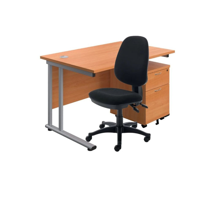 Rectangular Desk & 2 Drawer Pedestal & Chair Bundle Desks TC Group Beech 1200mm x 800mm 