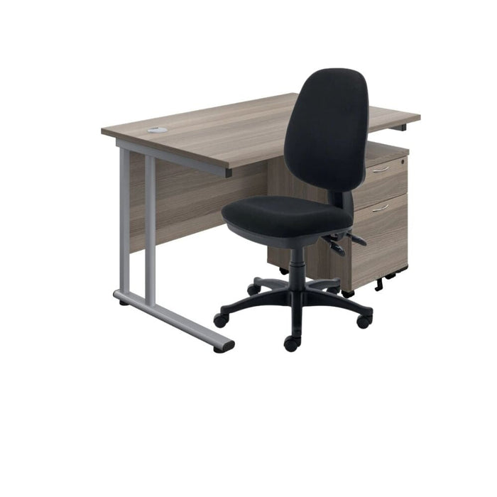 Rectangular Desk & 2 Drawer Pedestal & Chair Bundle Desks TC Group Grey Oak 1200mm x 800mm 