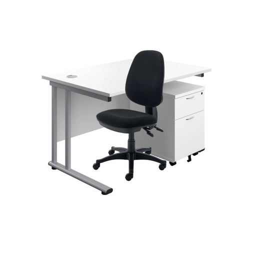 Rectangular Desk & 2 Drawer Pedestal & Chair Bundle Desks TC Group White 1200mm x 800mm 