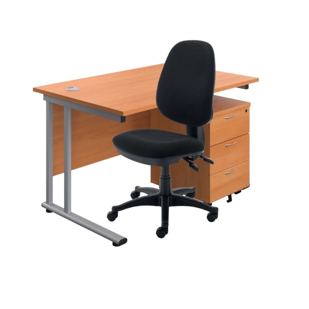 Rectangular Desk & 3 Drawer Pedestal & Chair Bundle