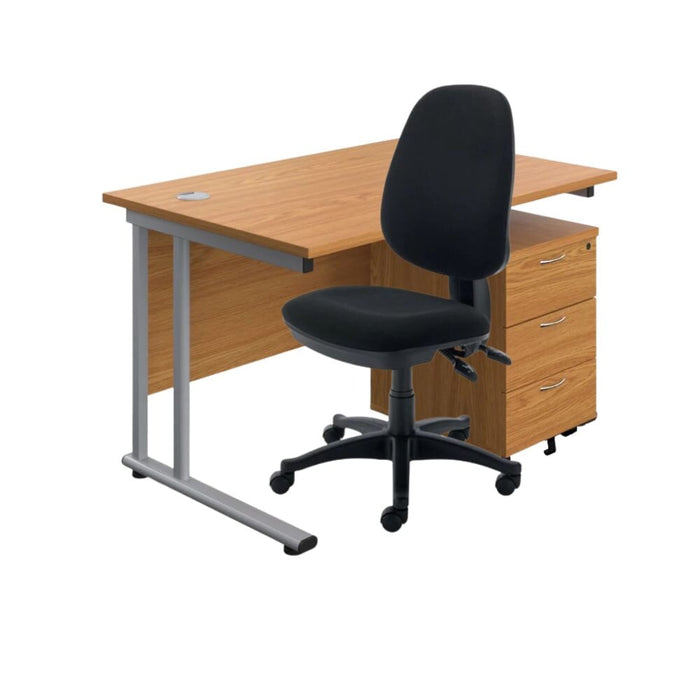 Rectangular Desk & 3 Drawer Pedestal & Chair Bundle Desks TC Group Oak 1200mm x 800mm 
