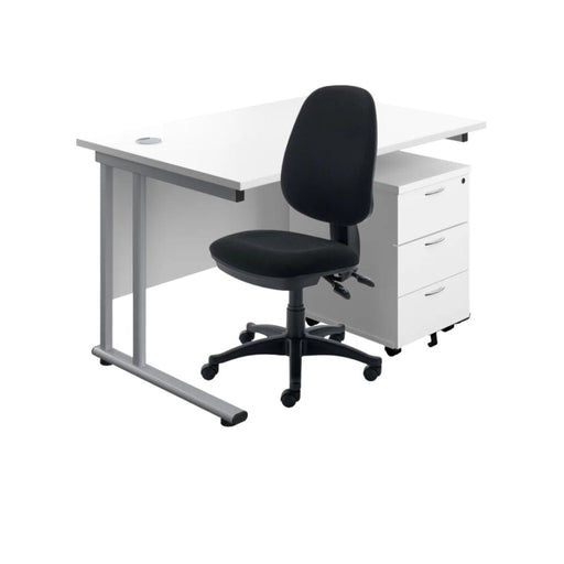Rectangular Desk & 3 Drawer Pedestal & Chair Bundle Desks TC Group White 1200mm x 800mm 