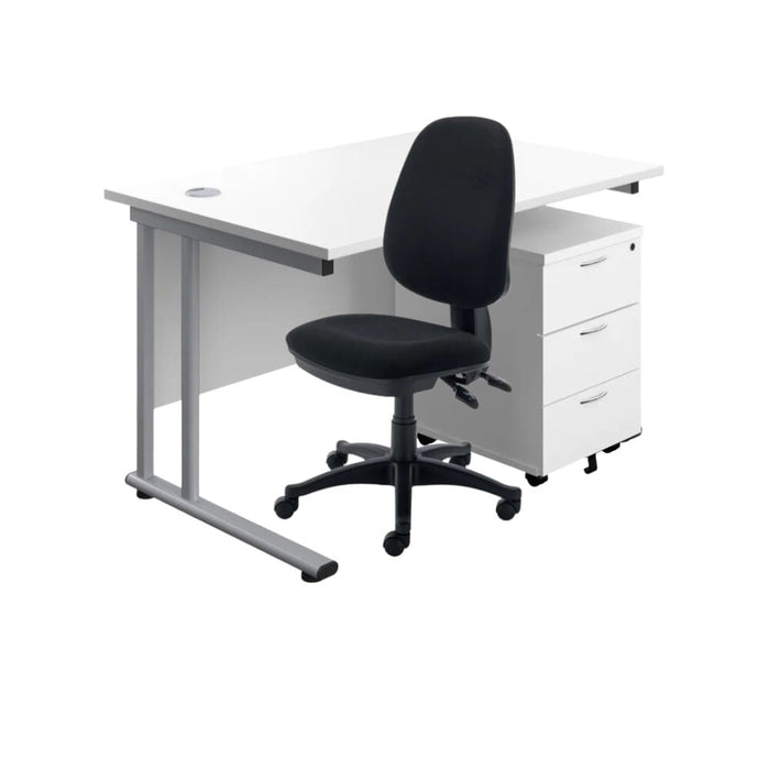 Rectangular Desk & 3 Drawer Pedestal & Chair Bundle Desks TC Group White 1200mm x 800mm 