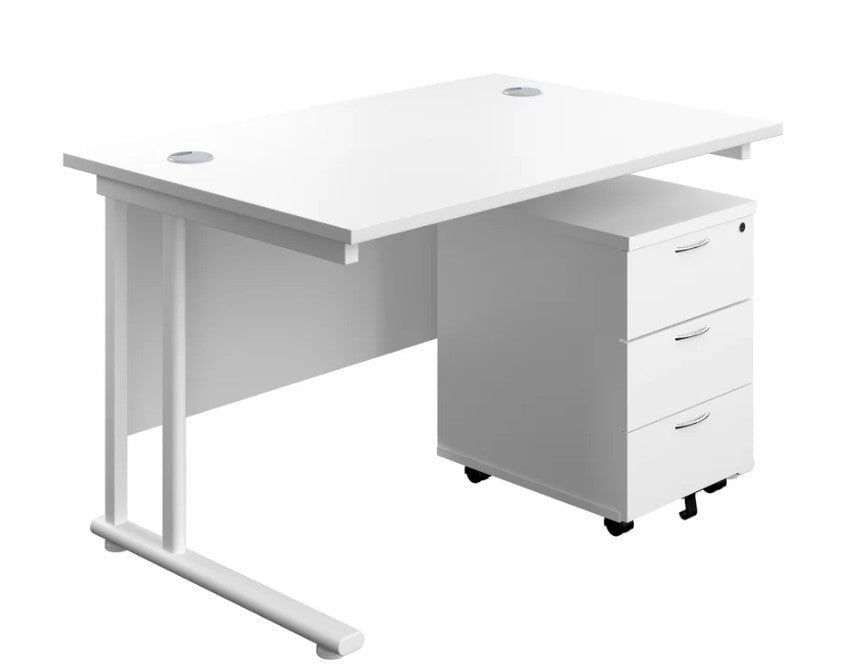 Start Next Day Delivery Cantilever Desk & Three Drawer Pedestal Bundle White