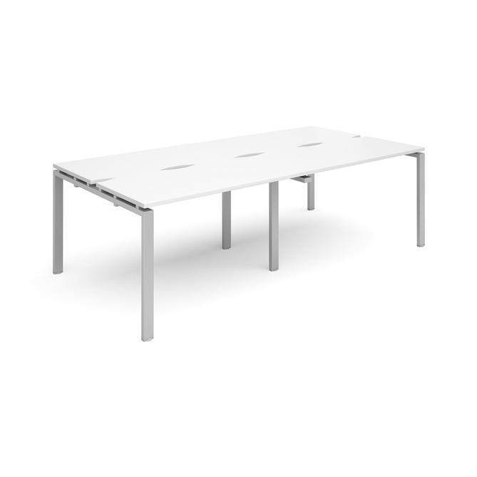 Adapt II 4 Person White Bench Desk 2400mm x 1200mm BOARDROOM TABLES Dams White Silver 2400mm x 1200mm