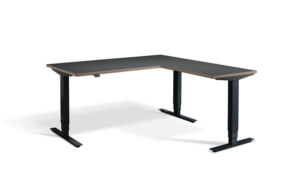 Advance Height Adjustable Corner Desk Desking Lavoro Black 1600 x 1600 Graphite Ply Edge