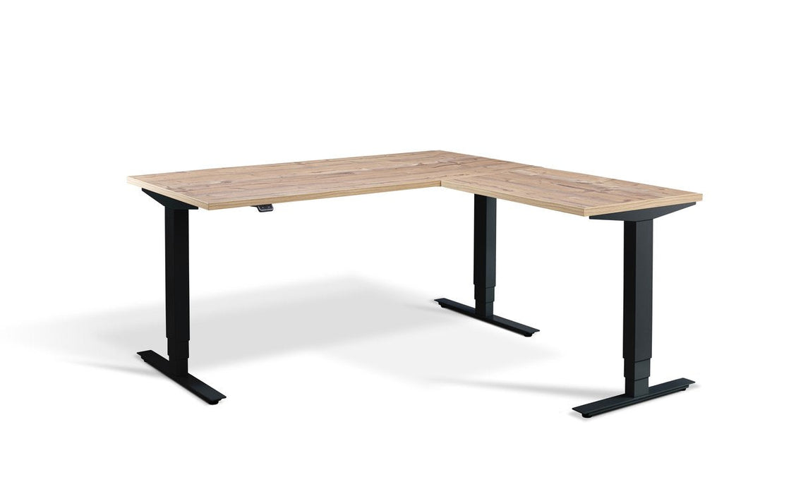 Advance Height Adjustable Corner Desk Desking Lavoro Black 1600 x 1600 Timber