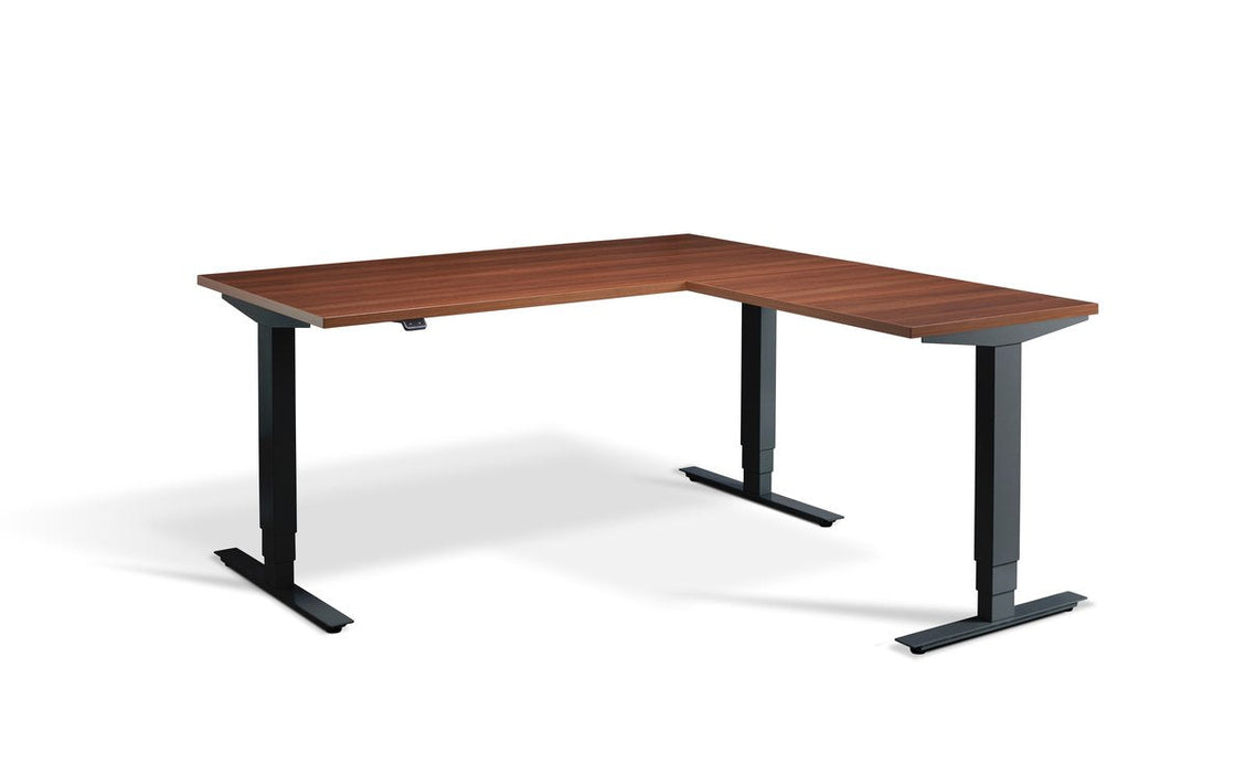 Advance Height Adjustable Corner Desk Desking Lavoro Black 1600 x 1600 Walnut