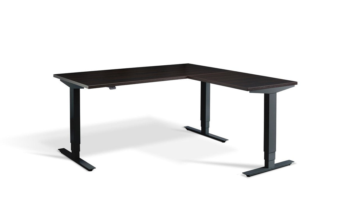 Advance Height Adjustable Corner Desk Desking Lavoro Black 1600 x 1600 Wenge