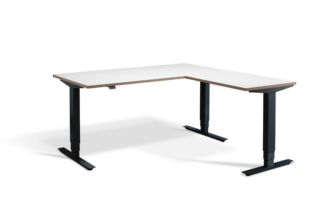 Advance Height Adjustable Corner Desk Desking Lavoro Black 1600 x 1600 White Ply Edge