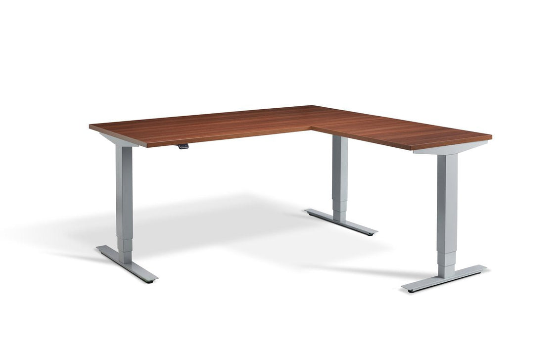 Advance Height Adjustable Corner Desk Desking Lavoro Silver 1600 x 1600 Walnut