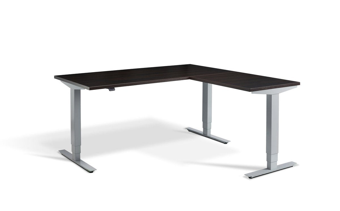 Advance Height Adjustable Corner Desk Desking Lavoro Silver 1600 x 1600 Wenge
