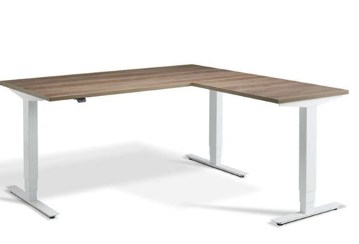 Advance Height Adjustable Corner Desk Desking Lavoro White 1600 x 1600 Grey Nebraska Oak