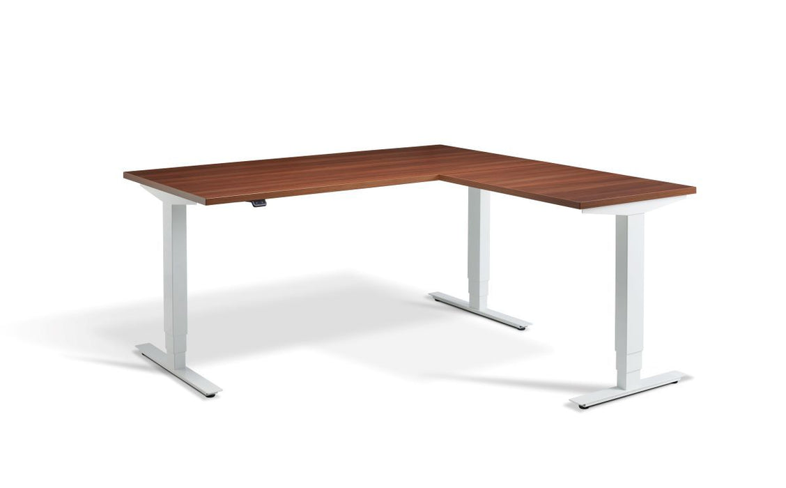 Advance Height Adjustable Corner Desk Desking Lavoro White 1600 x 1600 Walnut