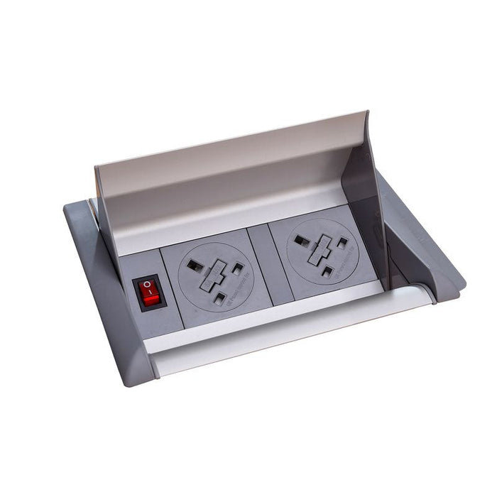 Aero fliptop in-table power module 2 x UK sockets - grey/silver Power Modules Dams 