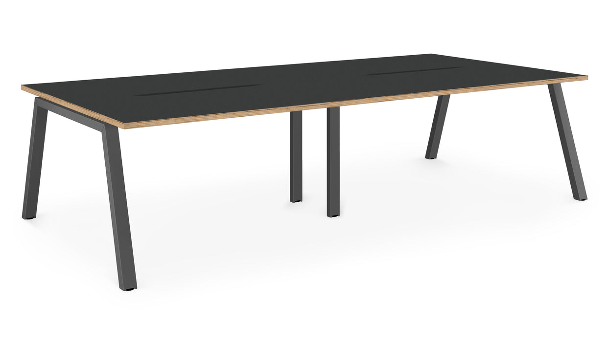 Albion A Frame Bench Desk Meeting Table - Black Metal Frame BENCH DESKS Workstories 4 Person 3200mm x 1600mm Anthracite/Ply Edge