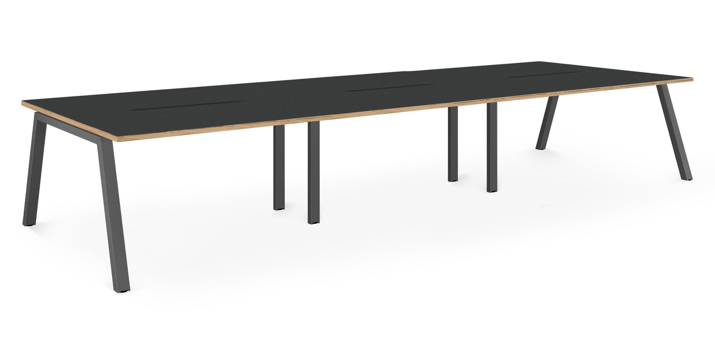 Albion A Frame Bench Desk Meeting Table - Black Metal Frame BENCH DESKS Workstories 6 Person 4800mm x 1600mm Anthracite/Ply Edge