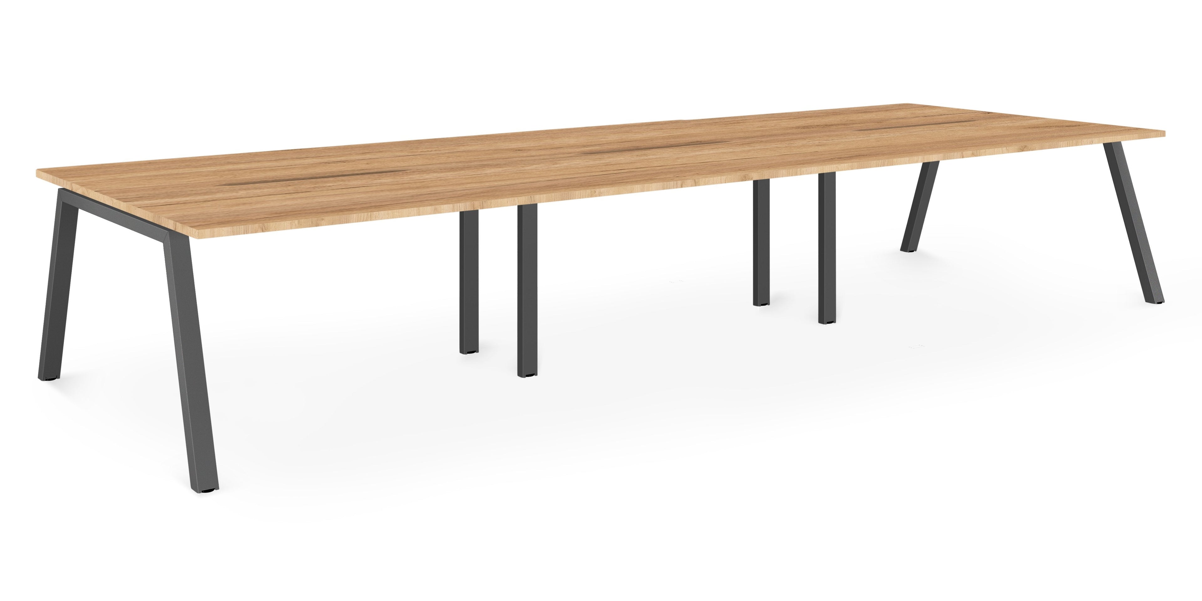 Albion A Frame Bench Desk Meeting Table - Black Metal Frame BENCH DESKS Workstories 6 Person 4800mm x 1600mm Gold Craft Oak
