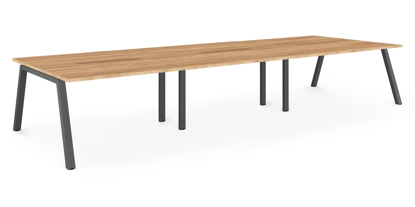 Albion A Frame Bench Desk Meeting Table - Black Metal Frame BENCH DESKS Workstories 6 Person 4800mm x 1600mm Gold Craft Oak