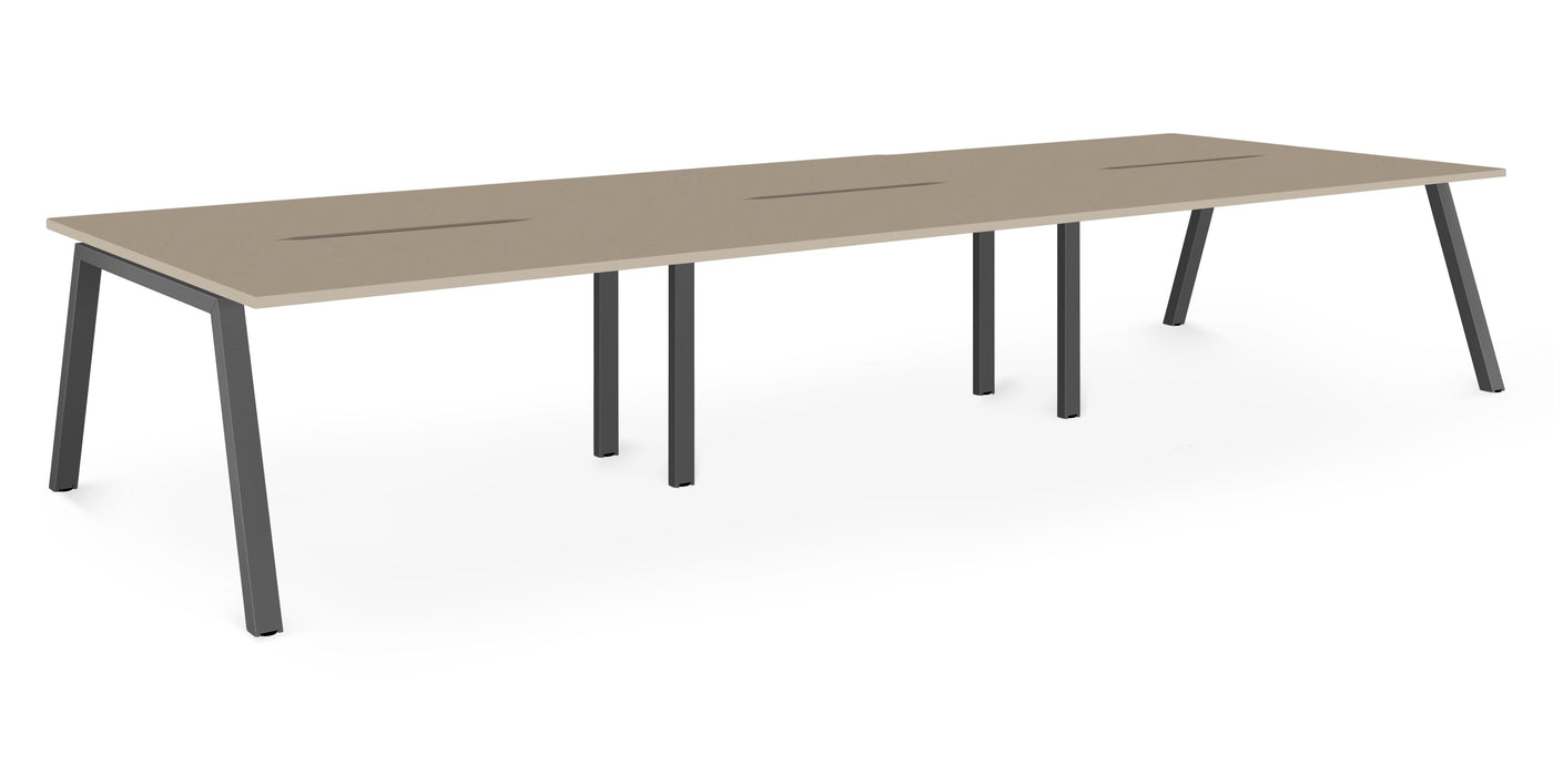 Albion A Frame Bench Desk Meeting Table - Black Metal Frame BENCH DESKS Workstories 6 Person 4800mm x 1600mm Stone Grey
