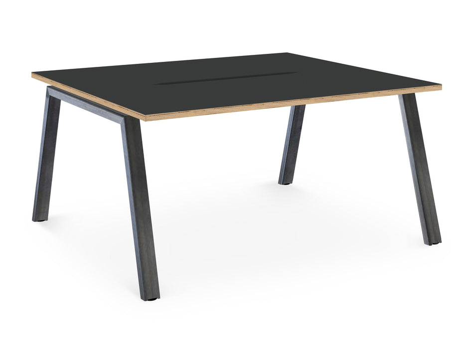 Albion A Frame Bench Desk Meeting Table - Raw Metal Frame BENCH DESKS Workstories 2 Person 1200mm x 1600mm Anthracite/Ply Edge