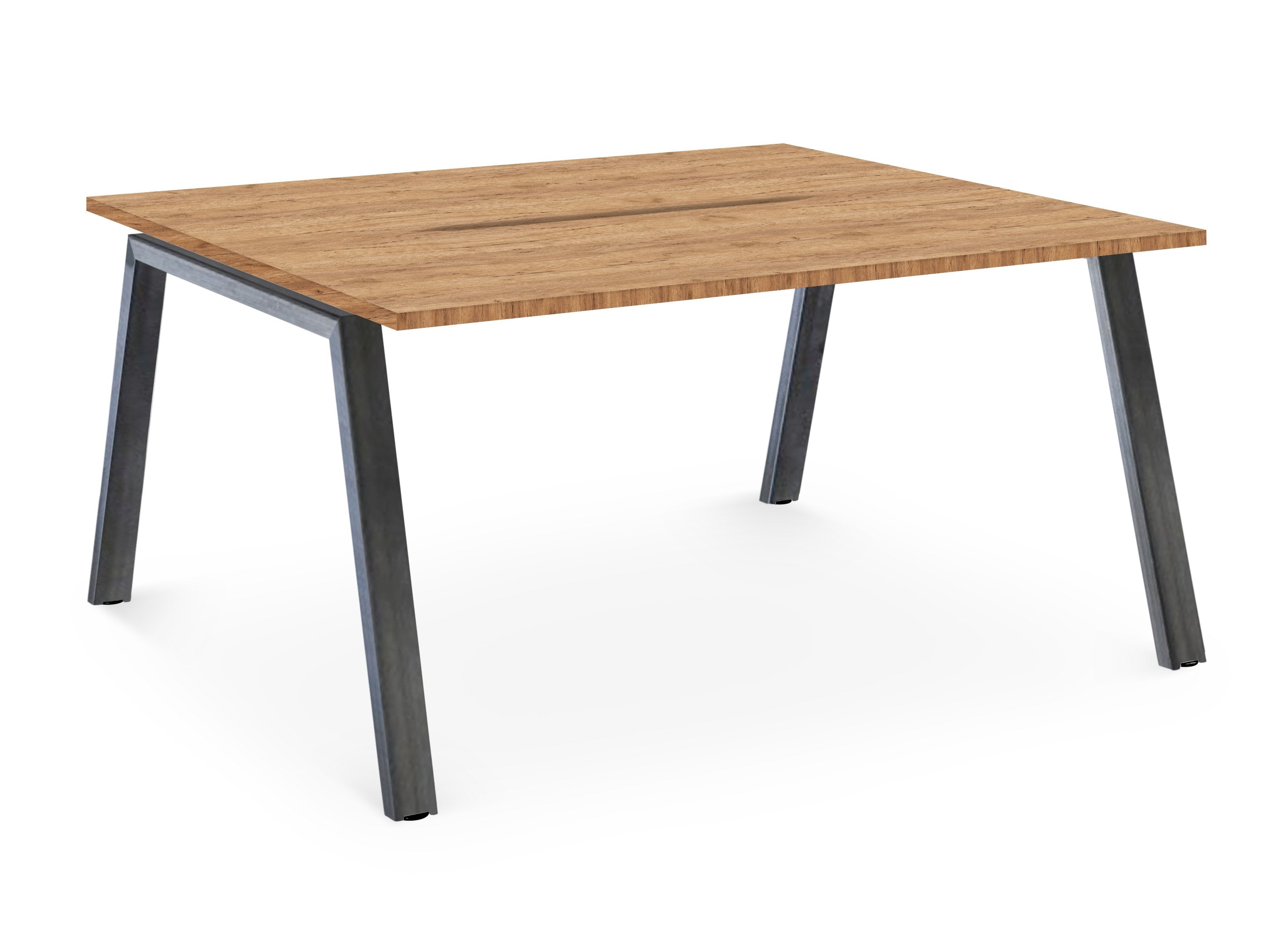 Albion A Frame Bench Desk Meeting Table - Raw Metal Frame BENCH DESKS Workstories 2 Person 1200mm x 1600mm Gold Craft Oak