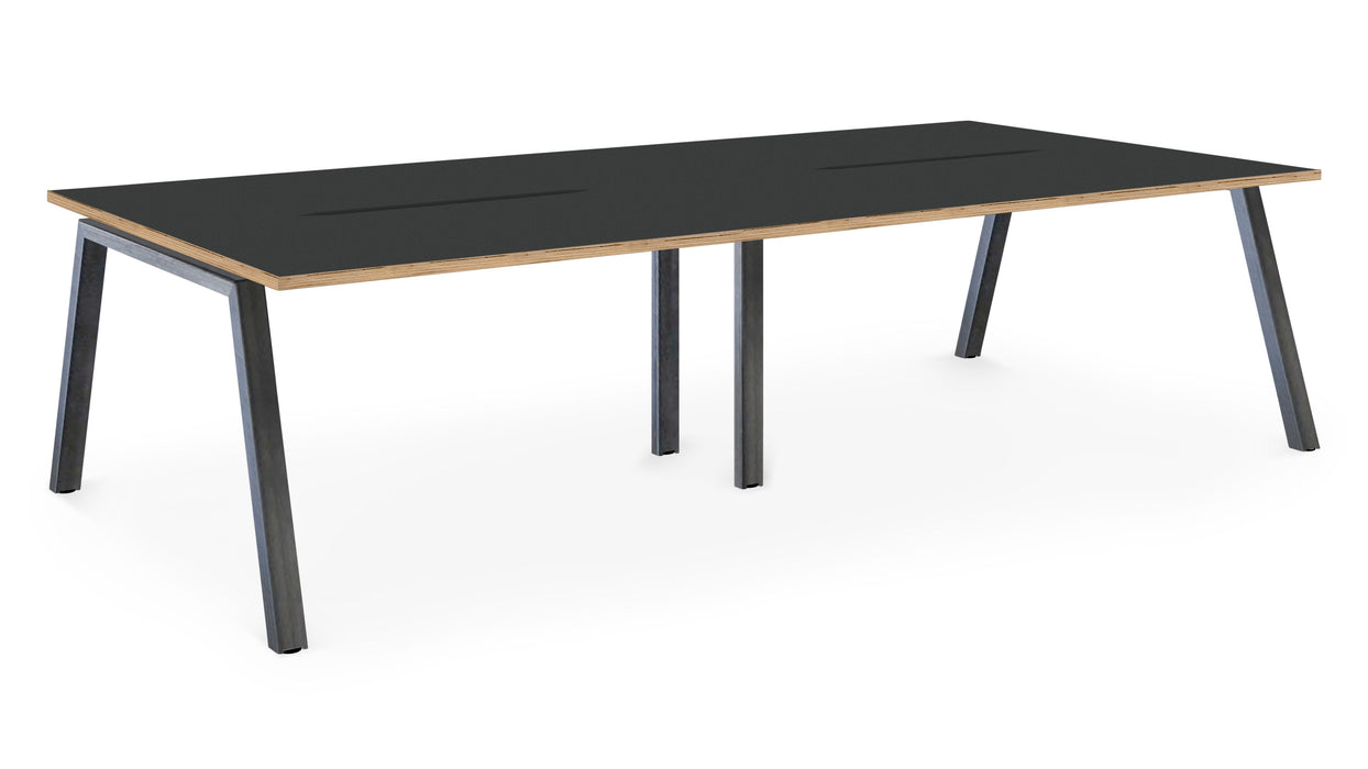 Albion A Frame Bench Desk Meeting Table - Raw Metal Frame BENCH DESKS Workstories 4 Person 3200mm x 1600mm Anthracite/Ply Edge