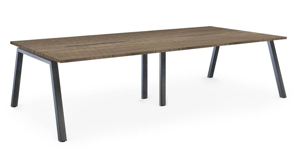 Albion A Frame Bench Desk Meeting Table - Raw Metal Frame BENCH DESKS Workstories 4 Person 3200mm x 1600mm Grey Nebraska Oak