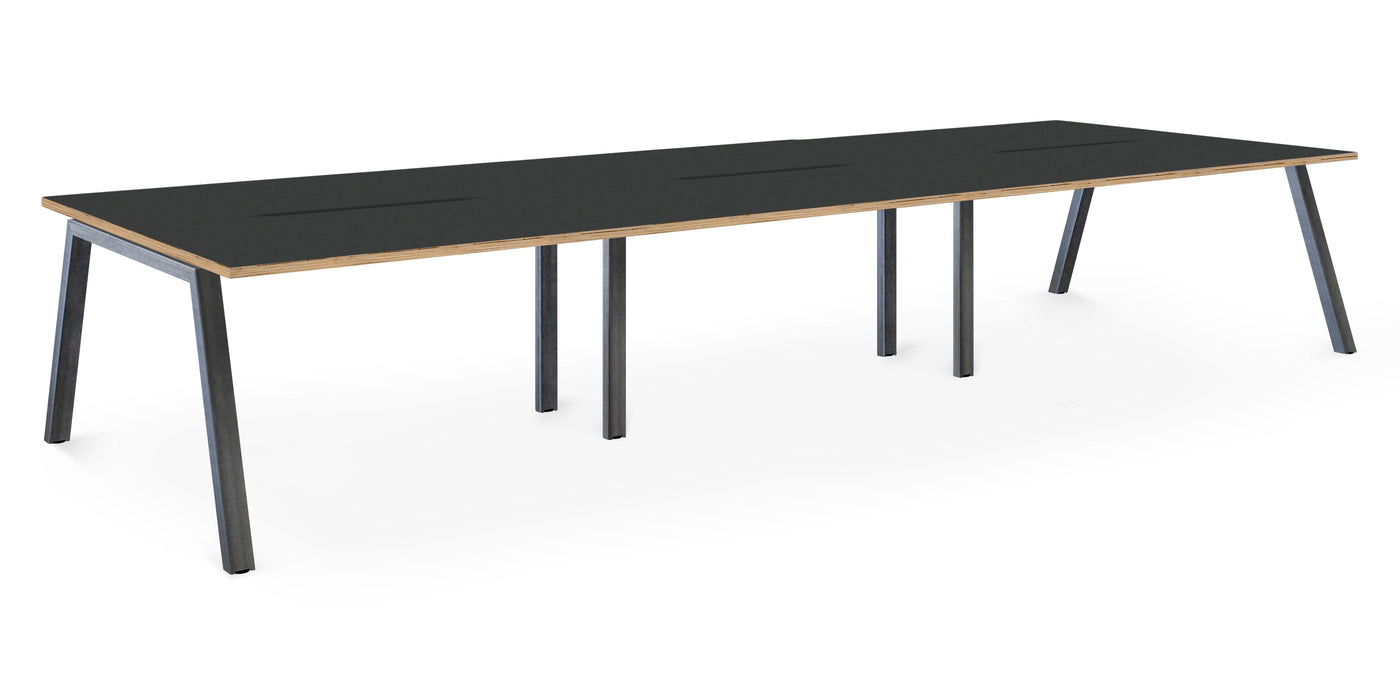 Albion A Frame Bench Desk Meeting Table - Raw Metal Frame BENCH DESKS Workstories 6 Person 4800mm x 1600mm Anthracite/Ply Edge